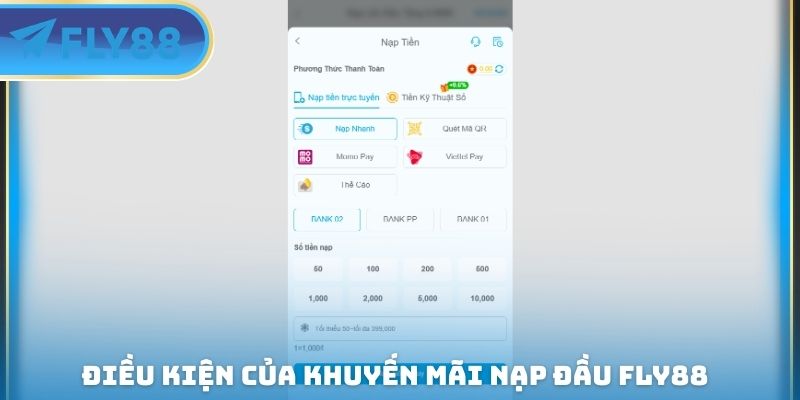 điều kiện của khuyến mãi nạp đầu fly88